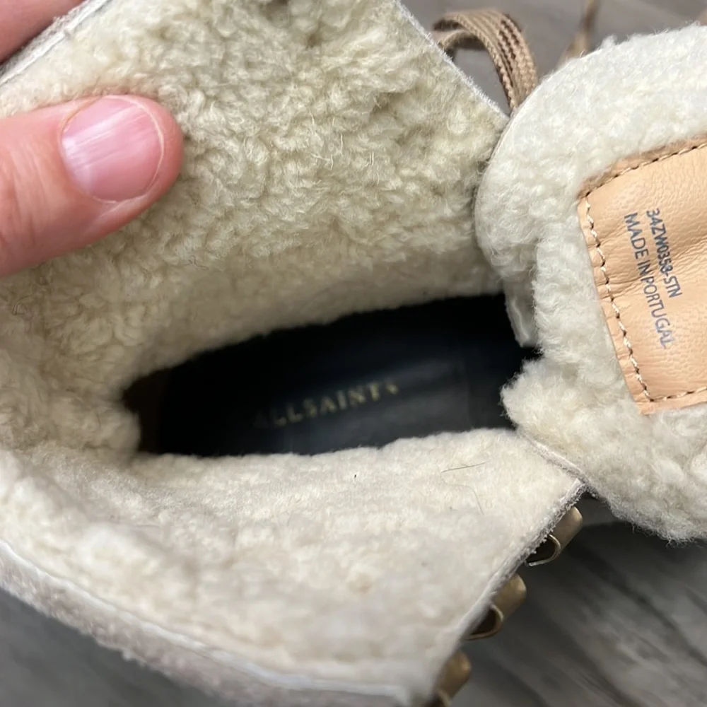 ALLSAINTS WANDA SUEDE COMBAT BOOTS SHEARLING LIND LUG SOLES SIZE 5